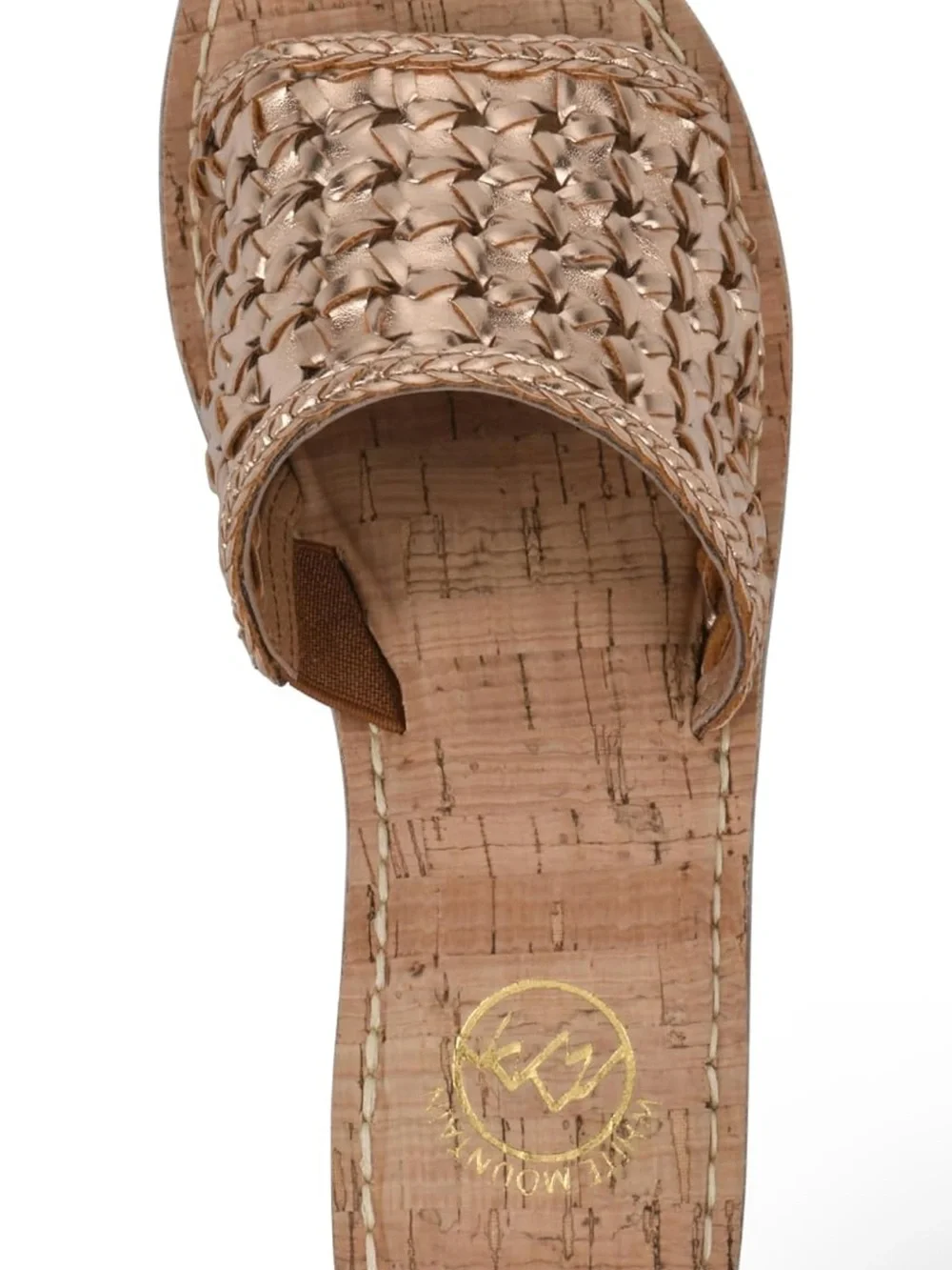 White Mountain Woven Metallic Cork Wedge Slide - Rose Gold